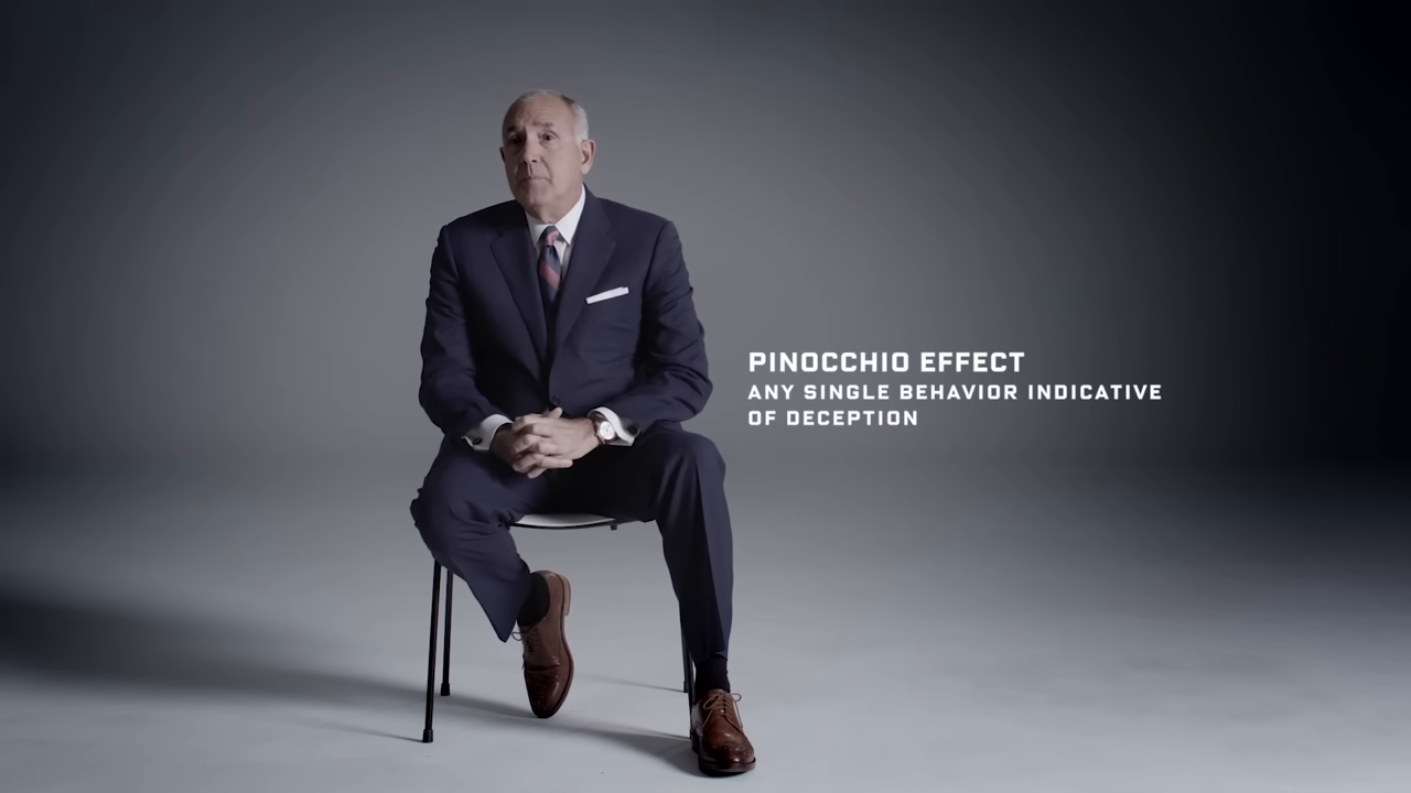 [02:17] On-screen  defines "PINOCCHIO EFFECT" as "Any single behavior indicative of deception." —