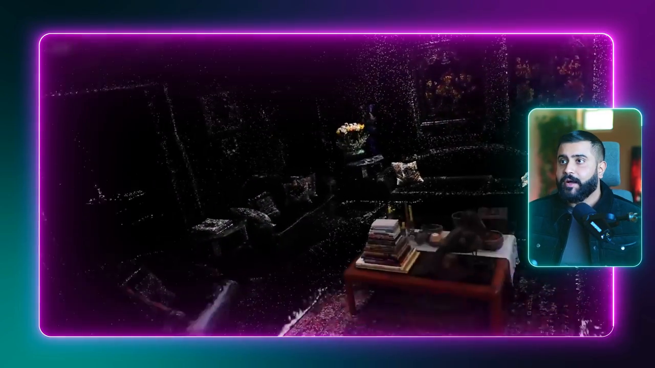 A detailed 3D point-cloud rendering of a living room is shown to demonstrate memory capture.
