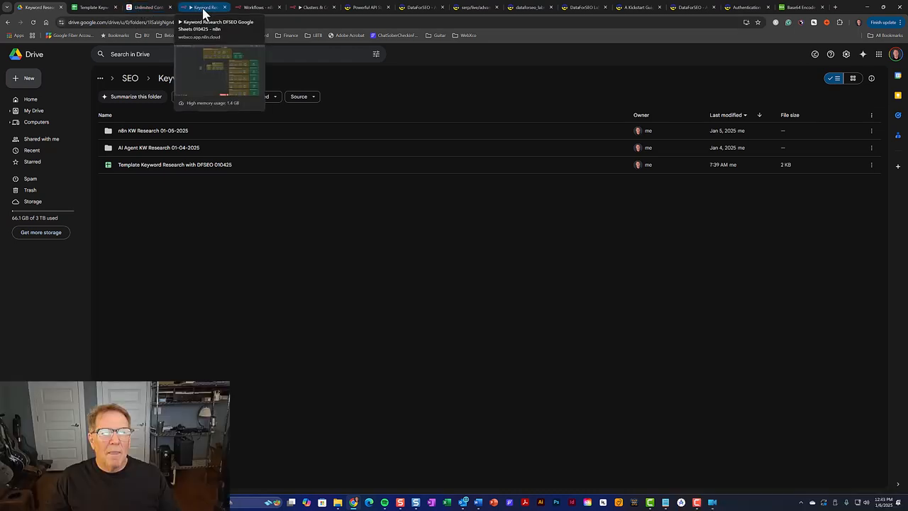A wide view of the complete n8n visual workflow, showing the interconnected nodes for API requests, data mapping, and Google Sheets integration.