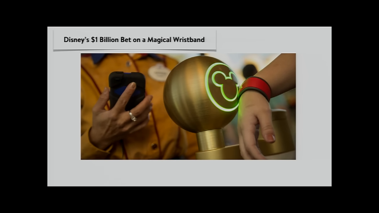 showing a close-up of a Disney MagicBand being used on a scanner.