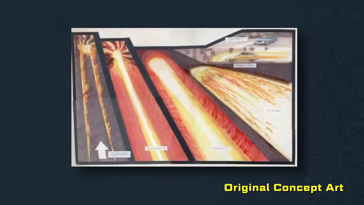 Original concept art displaying various designs for the time travel fire trails in Back to the Future.