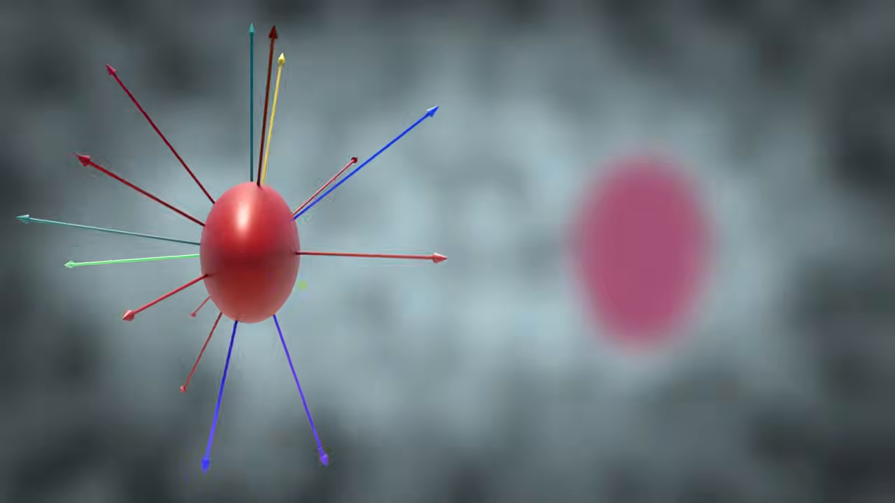 A 3D explaining Spherical Harmonics, using arrows on a red sphere to show how viewing angle pushes and pulls color data.